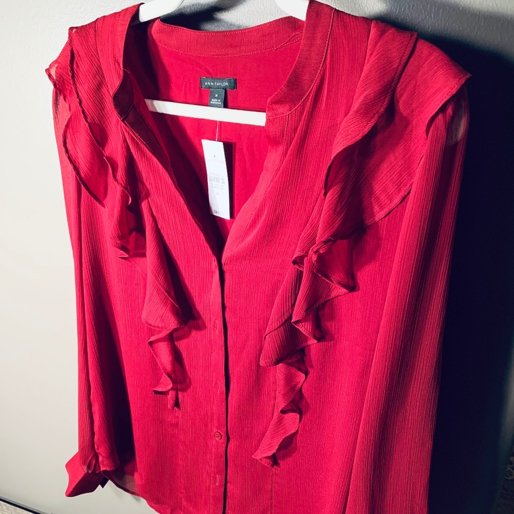 Beautiful Ann Taylor mauve chiffon  ruffle blouse